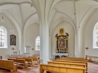 Innenansicht der Filialkirche St. Magdalena in Hausbach nach der Restaurierung.