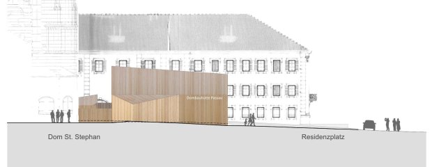 Südansicht des geplanten Werkstatt-Neubaus für die Dombauhütte