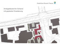 Lageplan: Amtsgebäude am Schanzl mit geplanter Erweiterung © Staatliches Bauamt Passau