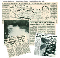 Seit über 30 Jahren wird in Passau über Nordumfahrung und Nordtangente diskutiert: Die Schlagzeilen der Presseberichte aus dem Jahr 1993 klingen ähnlich wie die heutigen. © Staatliches Bauamt Passau