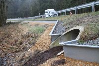 Der Amphibienschutzzaun lenkt die Kröten bei ihrer Wanderung in zwei Durchlässe, so dass sie ungefährdet die Staatsstraße 2110 unterqueren können.