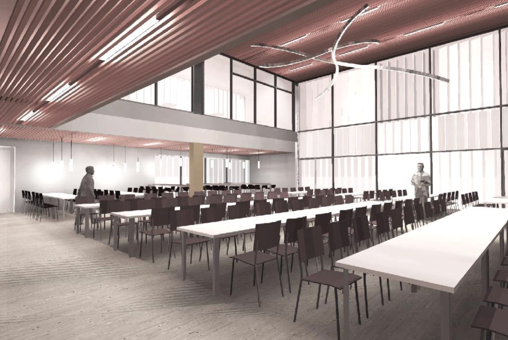 Mit dem neuen Speisesaal wird die Mensa auf künftig 376 Plätze erweitert.