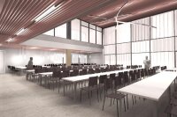 Mit dem neuen Speisesaal wird die Mensa auf künftig 376 Plätze erweitert. © Schneider + Sendelbach Architekten, Braunschweig