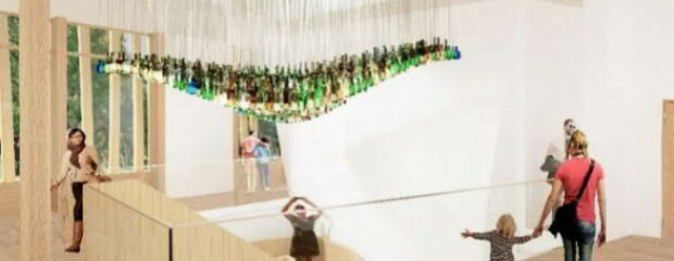 Der Kunst-am-Bau-Siegerentwurf "Welle" aus steuerbar beleuchteten Altglasflaschen des Künstlers Tom Kristen.