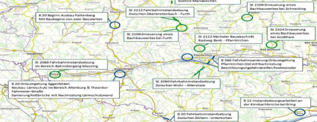 An diesen Bundes- und Staatsstraßen im Landkreis Rottal-Inn plant das Staatliche Bauamt heuer größere Baustellen.