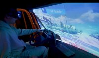 Der Schneepflug-Simulator am Stand des Bauministeriums.