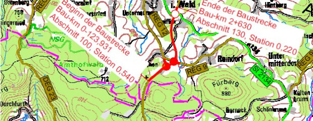 Skizze: Bau der Ortsumgehung Kirchberg i. Wald, südlicher Bauabschnitt.