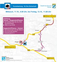 Umleitungsplan zur Tunnelwartung in Regen